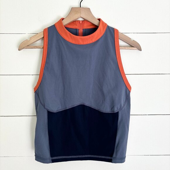 Sweaty Betty blue sports tank top with orange trim size medium - Picture 1 of 3